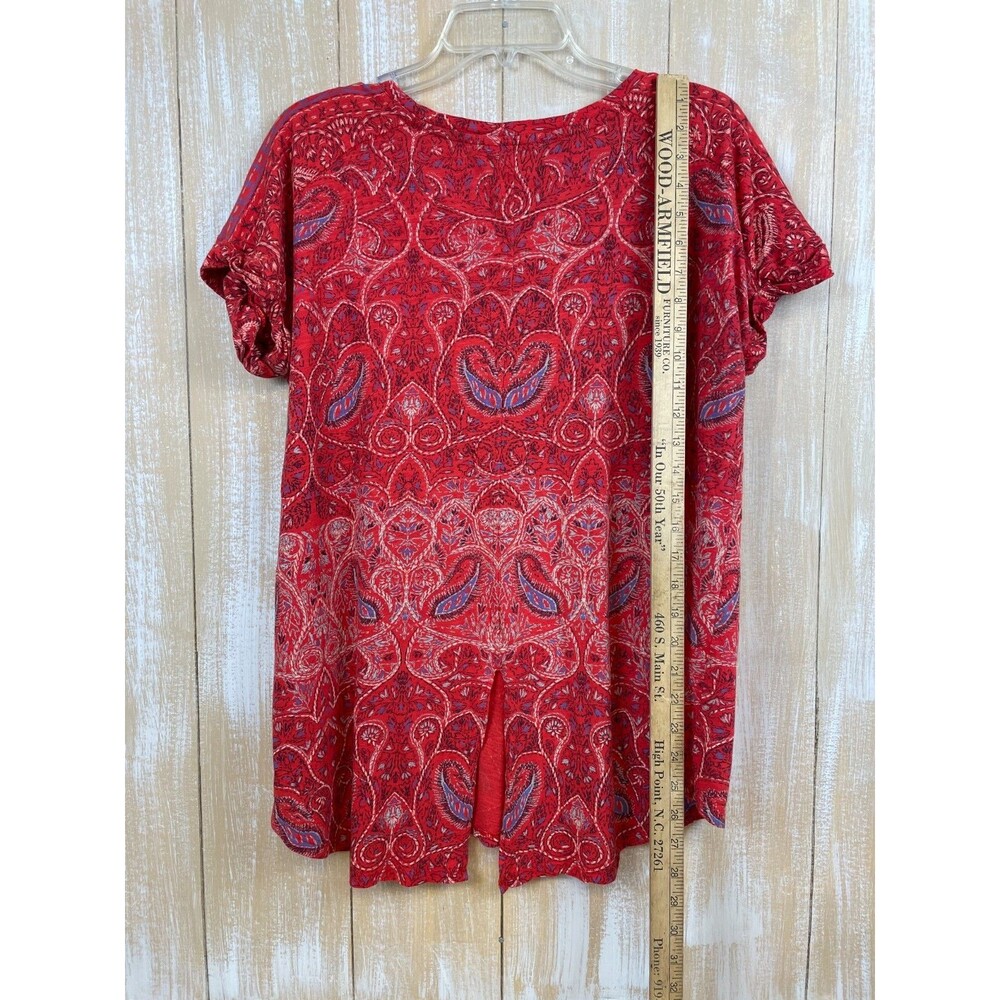 Lucky Brand Top Women's Size 1x Red Tunic Paisley Short Sleeve Boho Basic Soft - Picture 6 of 10